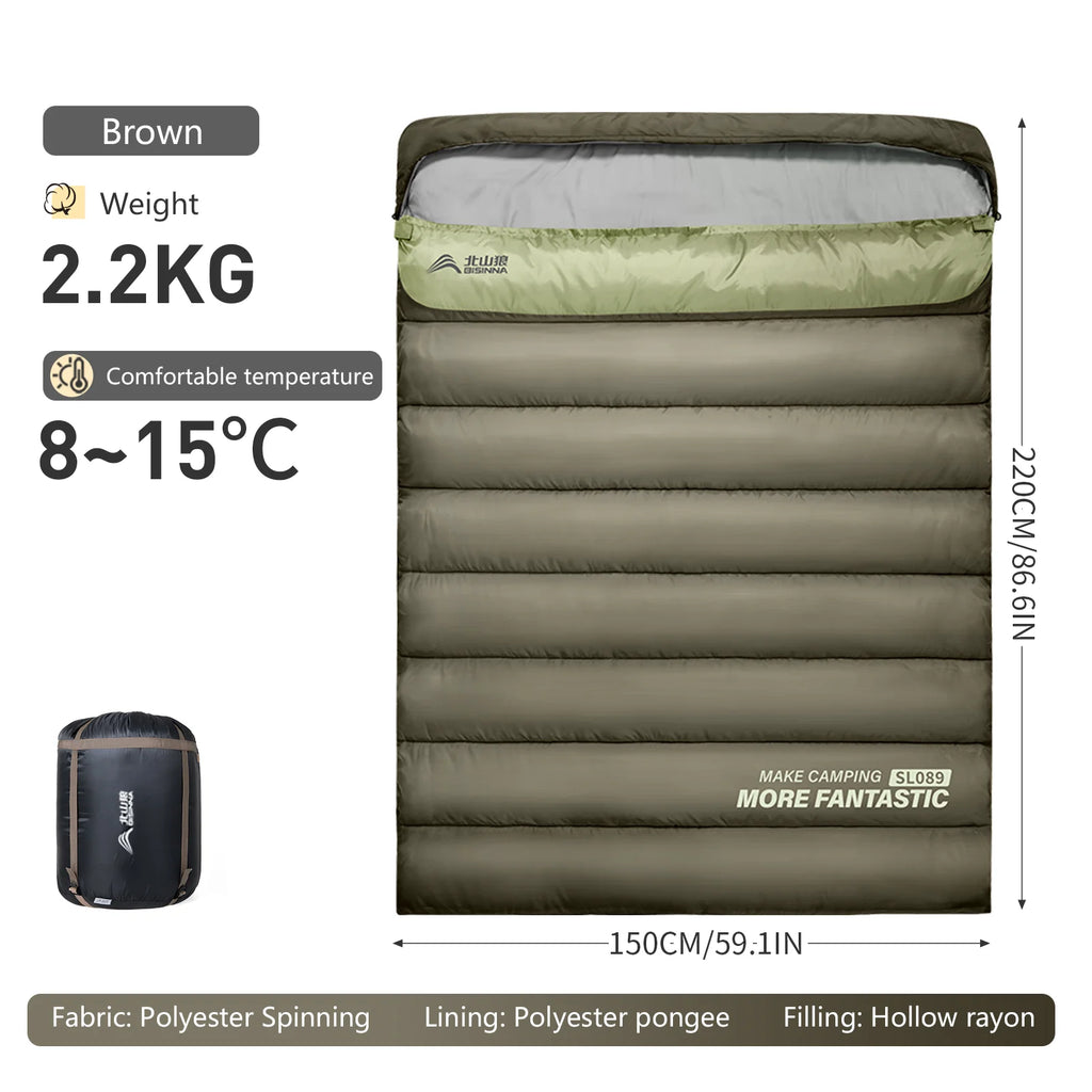 Camping Sleeping Bag for 2 People, Portable Four Seasons, Waterproof, Lightweight, Ideal for Hiking and Travel, Luxury Design, Wholesale