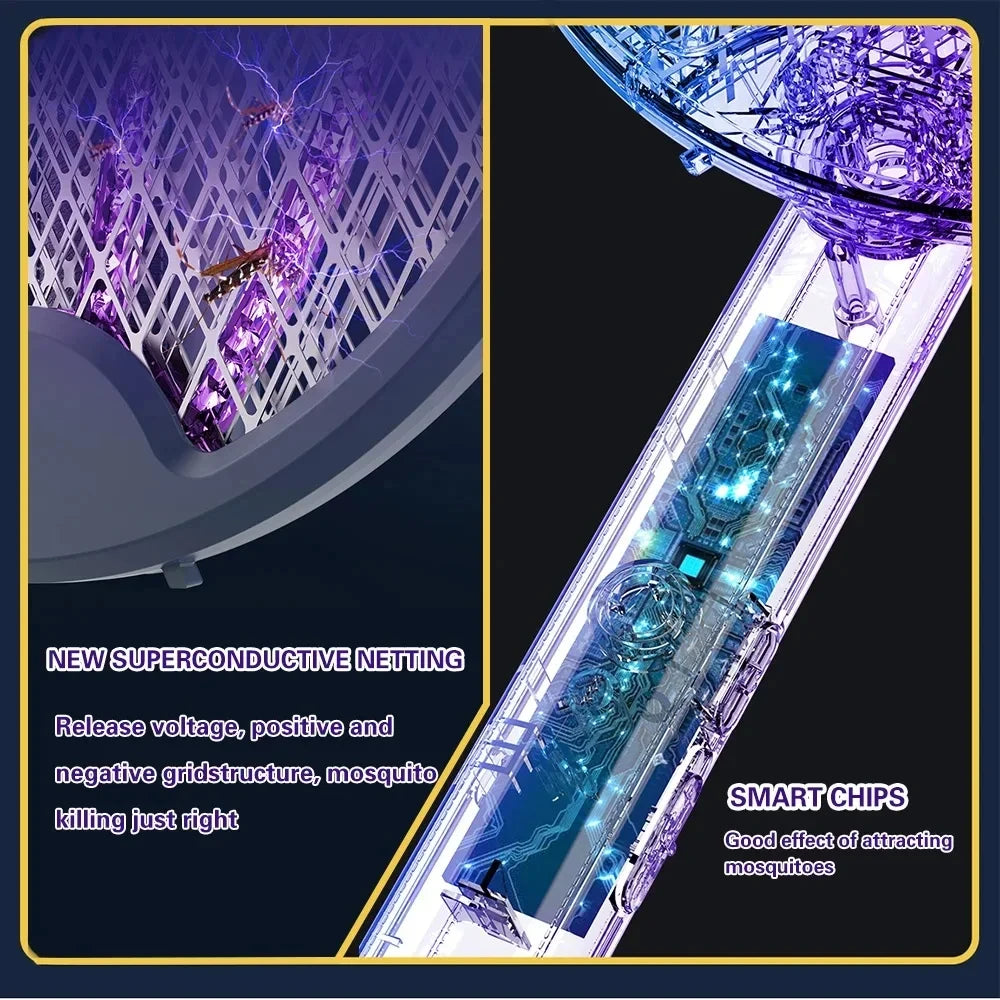 Electric Mosquito Killer, Foldable Handheld Bug Zapper, USB Rechargeable Fly Swatter with UV Light Trap, Insect Control for Home, Wholesale Luxury