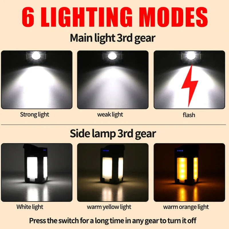 Portable Solar LED Flashlight and Power Bank, Rechargeable Luxury Lamp for Camping, Hiking, Fishing, Waterproof, Multi-Function, Wholesale