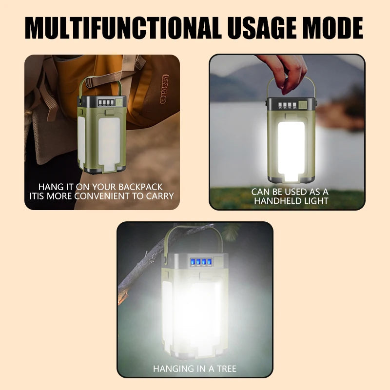 Portable Solar LED Flashlight and Power Bank, Rechargeable Luxury Lamp for Camping, Hiking, Fishing, Waterproof, Multi-Function, Wholesale