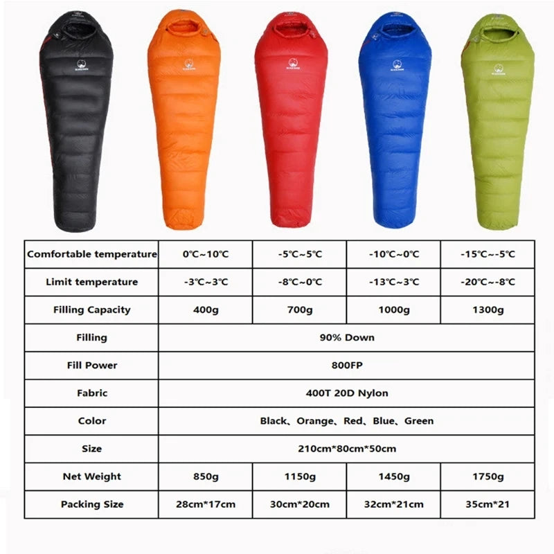 Adult Mummy Style Sleeping Bag, Warm Goose Down Filled, 3 Season Thermal, Lightweight Camping Gear, Wholesale for Travel, Durable with 3 Thicknesses