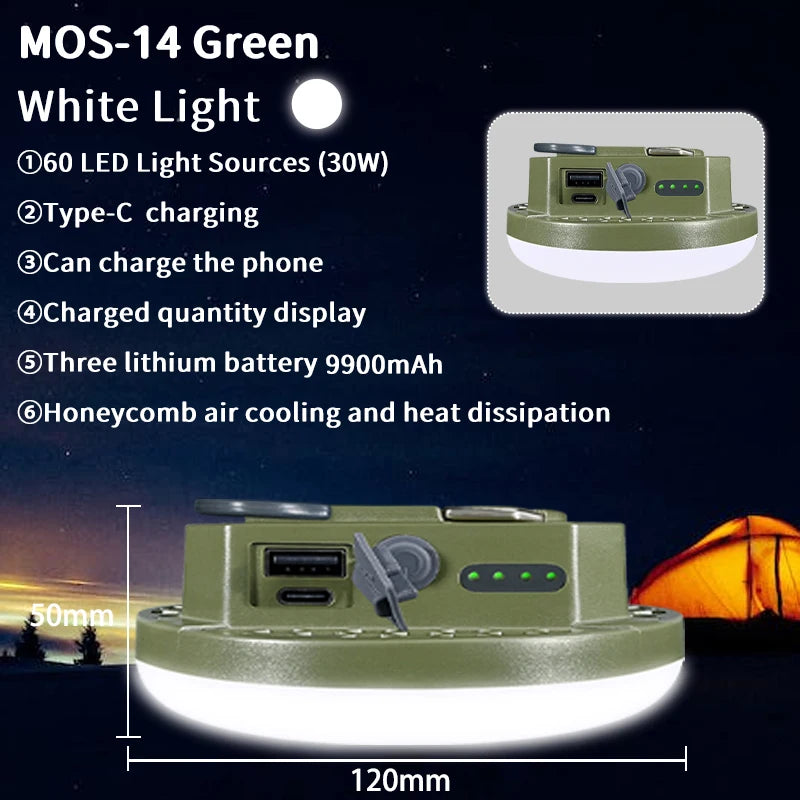 Outdoor Camping Light, Portable Rechargeable LED Tent Lamp, Magnetic Fishing Light, Emergency Household Lighting, Wholesale Luxury, Large Capacity