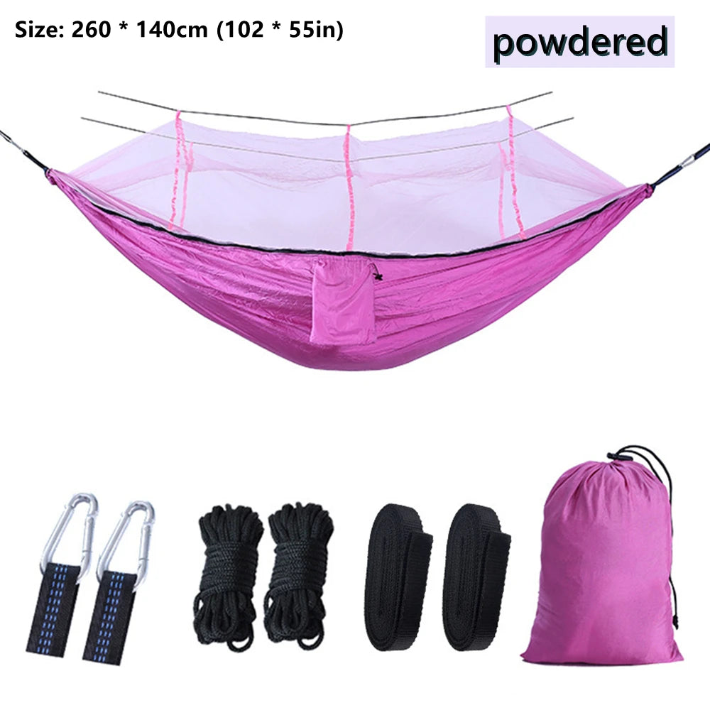 Portable Outdoor Double Mosquito Net Hammocks, Lightweight Hanging Swing, Ideal for Camping, Travel, Nature Hike, Wholesale, Luxury for Adventurers