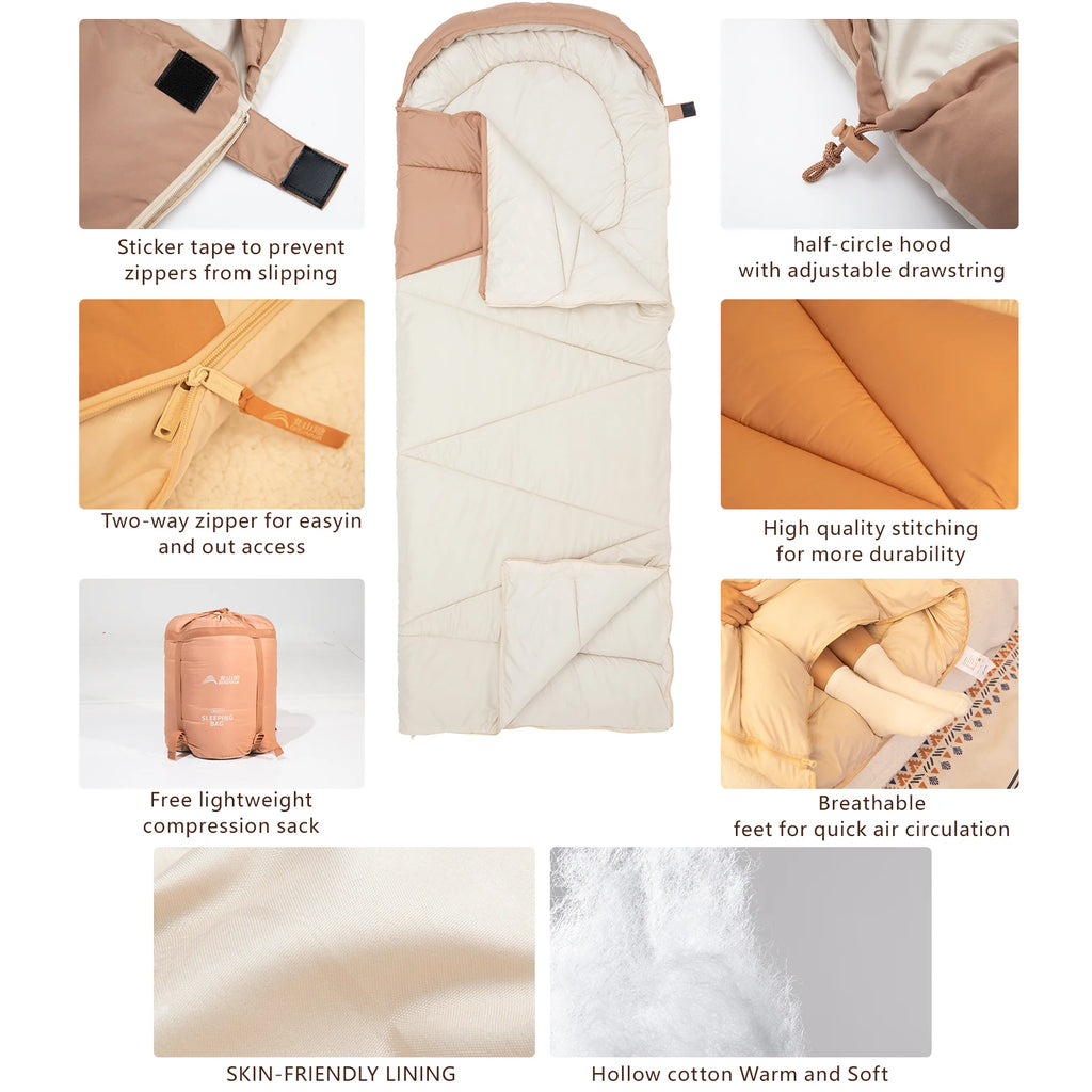 Ultralight Camping Sleeping Bag, Warm Cotton Envelope Design, 4 Season Backpacking Gear for Outdoor Adventures, Wholesale Luxury for Travelers