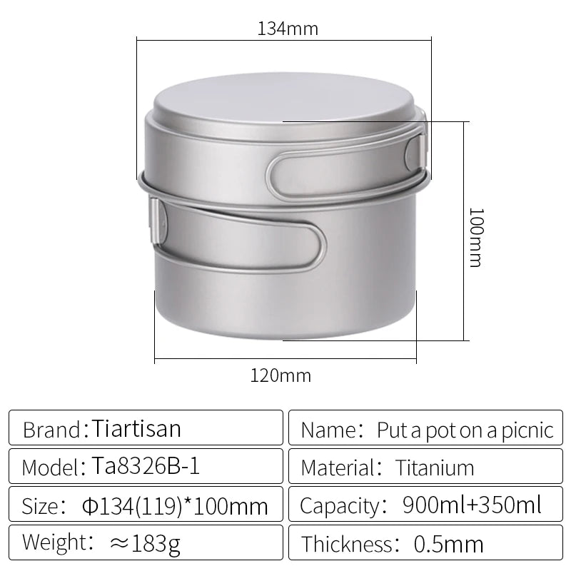 Camping Pot Frying Pan Set, Titanium Lightweight Cookware, Portable for Outdoor Hiking, Picnic, Wholesale Luxury Gear for Adventurers