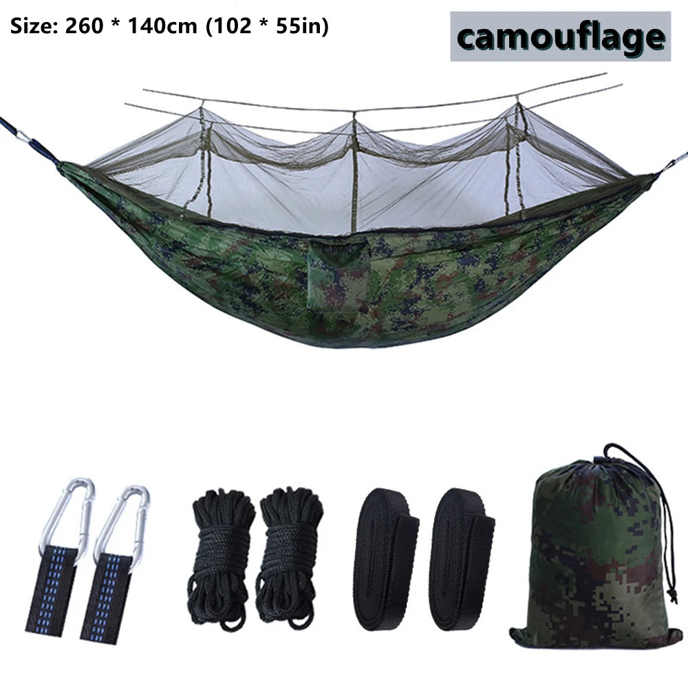 Portable Outdoor Double Mosquito Net Hammocks, Lightweight Hanging Swing, Ideal for Camping, Travel, Nature Hike, Wholesale, Luxury for Adventurers