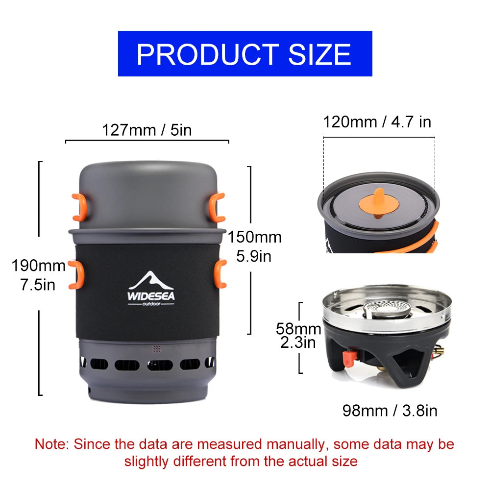 Camping Cooking System, Outdoor Gas Burner Stove, Portable Pot Set, Heat Exchanger Tableware, Luxury Wholesale Cookware for Hiking and Tourism
