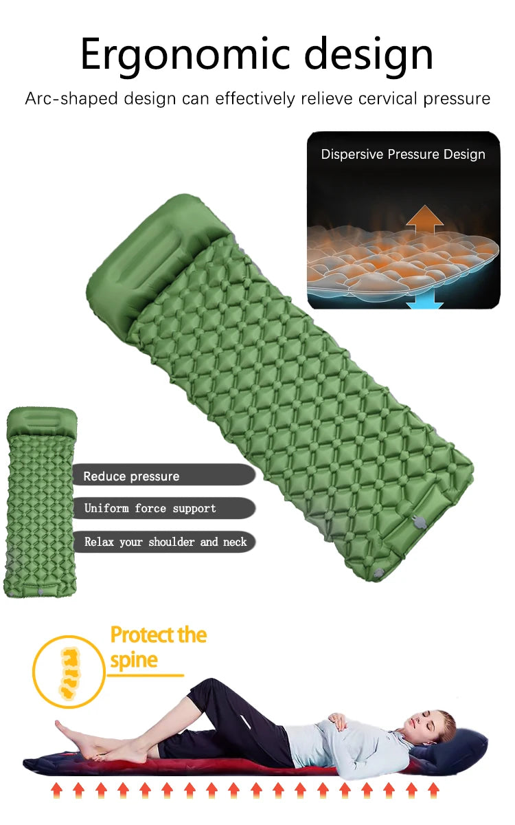 Inflatable Camping Mattress, Ultralight Sleeping Pad with Built-In Pillow, Waterproof Air Mat for Hiking, Luxury Comfort, Wholesale Deal