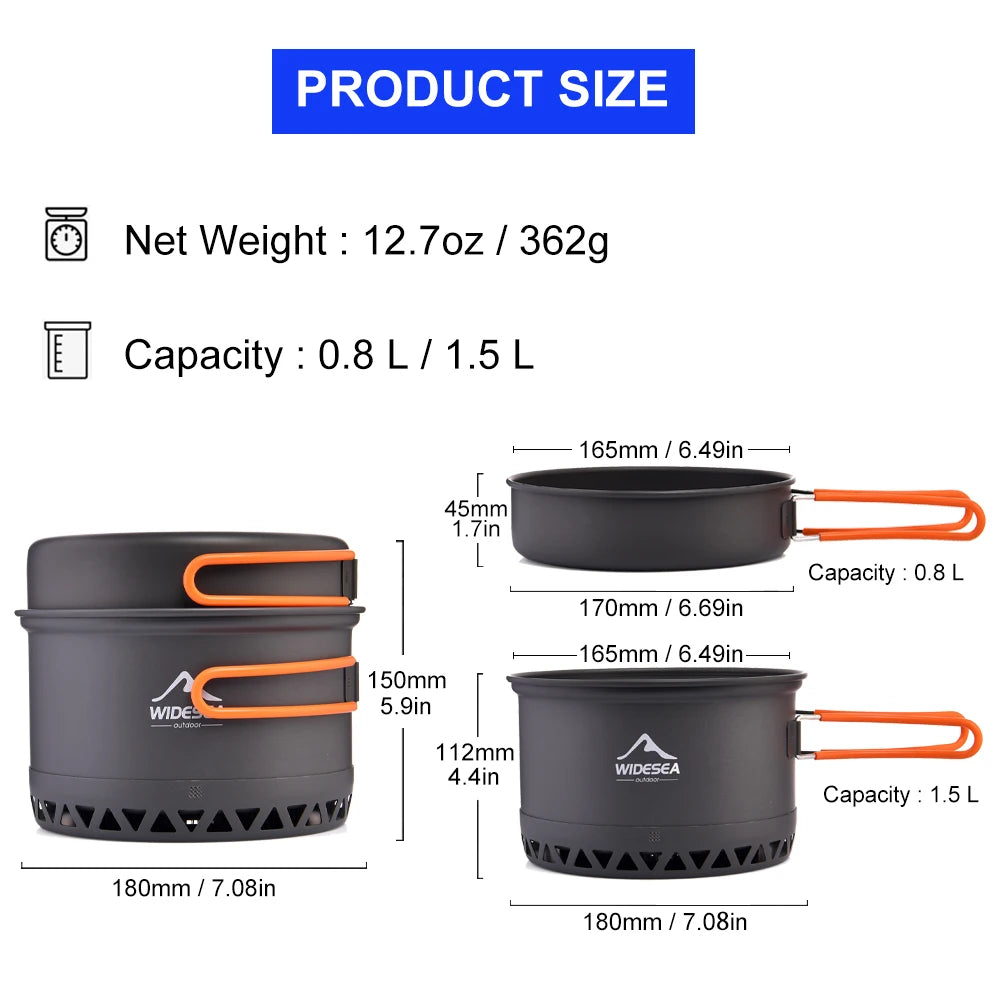 Outdoor Camping Pot Set, 1.3L 2.3L Cooking Kettle, Heat Cooker for Travel, Luxury Cooking Utensil Equipment, Wholesale Kitchen Gear