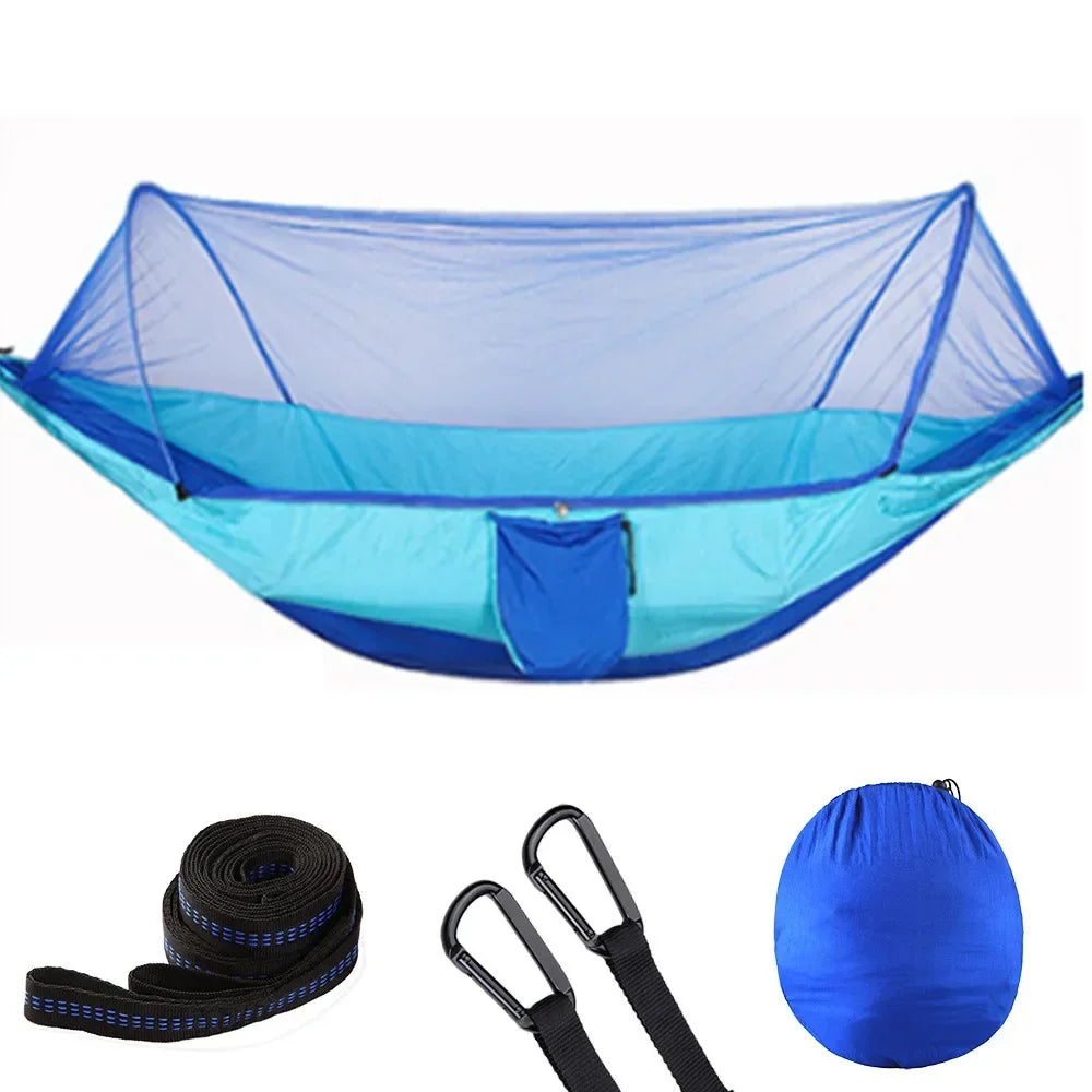 Camping Hammock with Mosquito Net, Portable Parachute Material, Lightweight Swing Bed for Outdoor Adventures, Wholesale Luxury Travel Gear