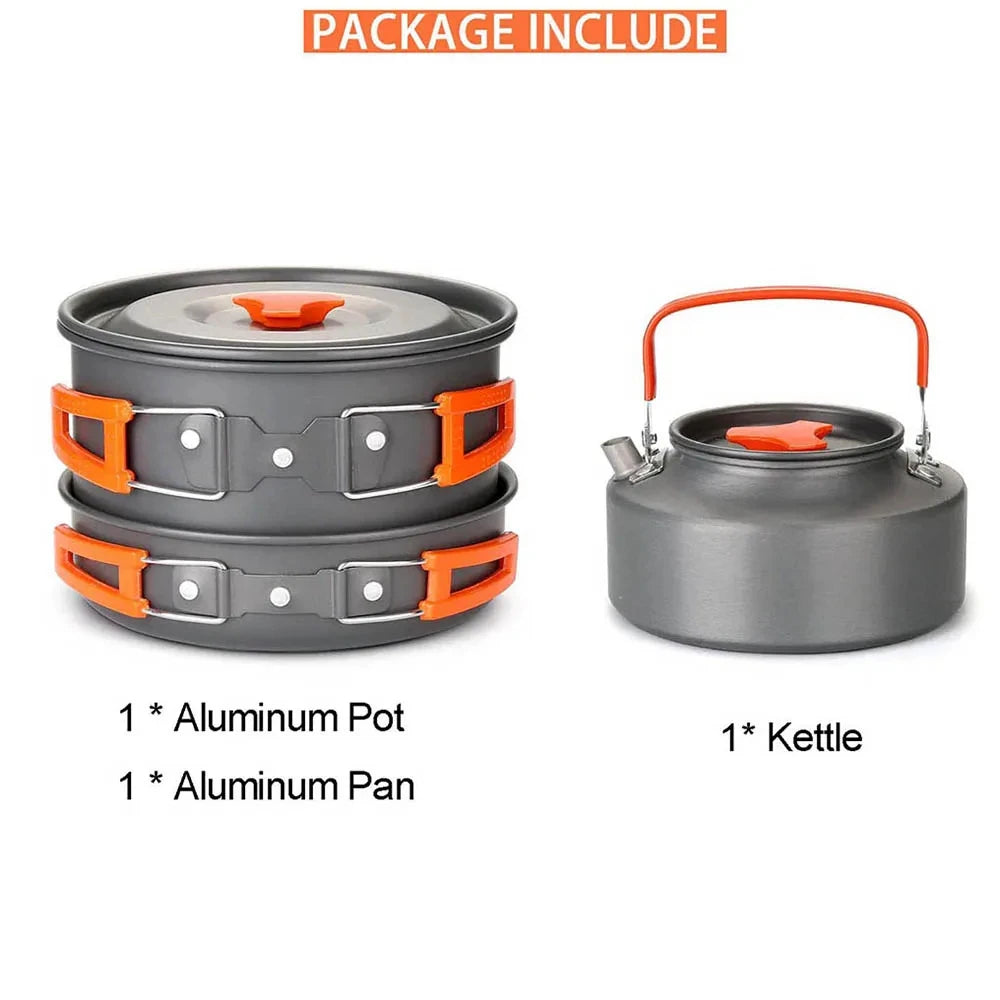 Camping Cookware Set, Portable Tableware Kit with Pots, Gas Burner, Kitchen Utensils for Outdoor Picnics, BBQ Supplies, Wholesale Luxury Options