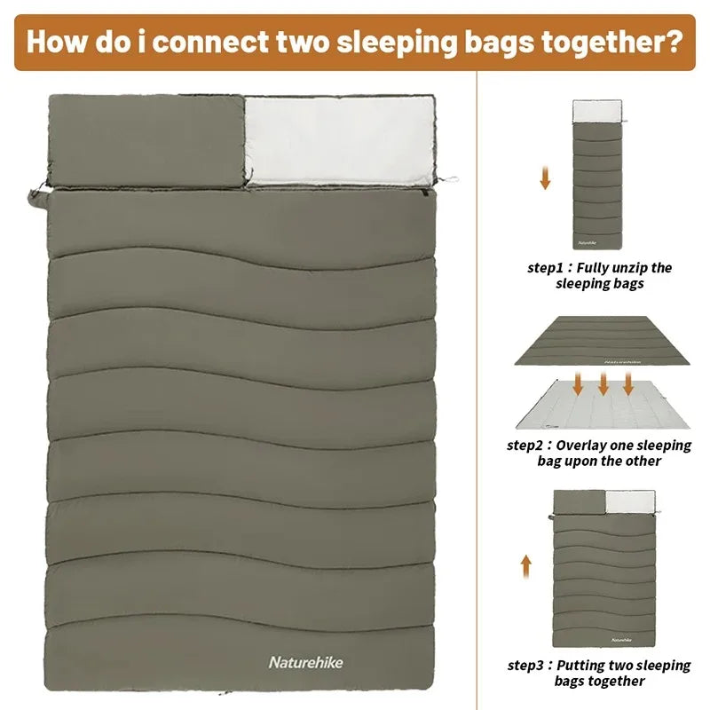 Envelope Sleeping Bag, Cotton Material, Portable Hooded Design, Single Splicable, Outdoor Camping for Adults, Luxury Quality, Wholesale