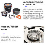 Camping Cooking System, Outdoor Gas Burner Stove, Portable Pot Set, Heat Exchanger Tableware, Luxury Wholesale Cookware for Hiking and Tourism