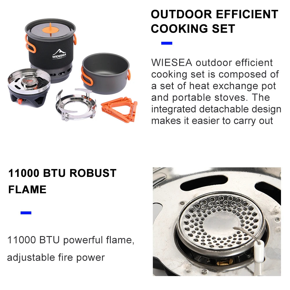 Camping Cooking System, Outdoor Gas Burner Stove, Portable Pot Set, Heat Exchanger Tableware, Luxury Wholesale Cookware for Hiking and Tourism