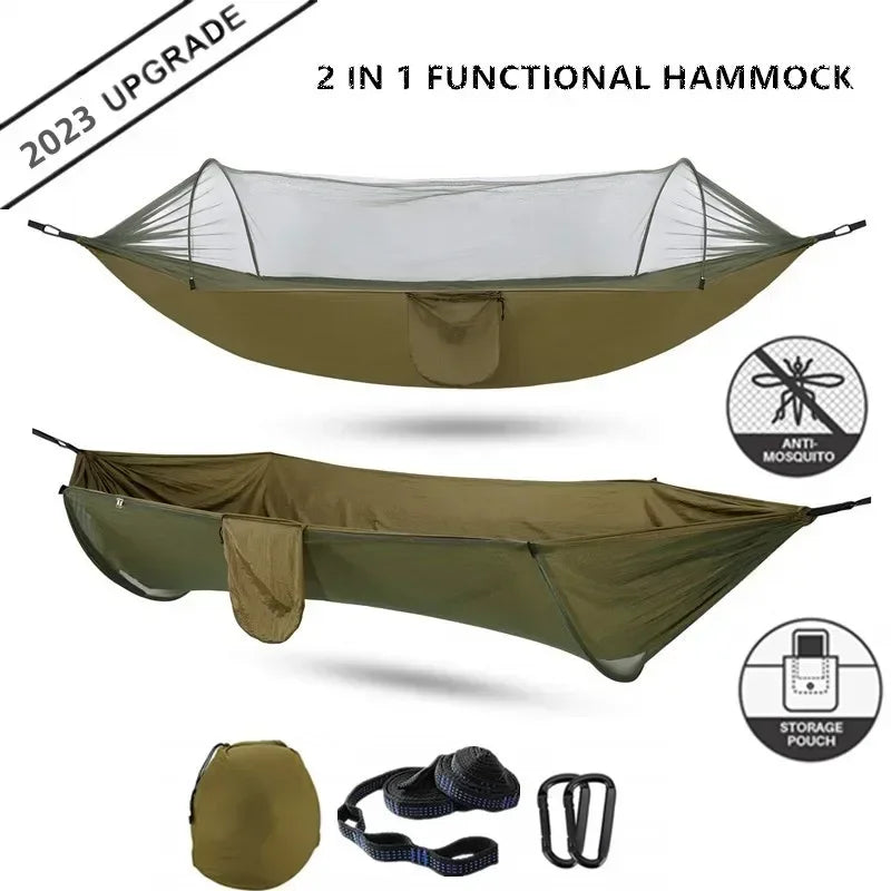 Camping Hammock with Mosquito Net, Portable Parachute Material, Lightweight Swing Bed for Outdoor Adventures, Wholesale Luxury Travel Gear