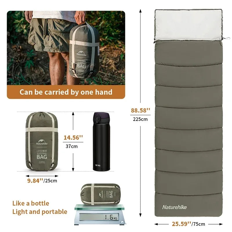 Envelope Sleeping Bag, Cotton Material, Portable Hooded Design, Single Splicable, Outdoor Camping for Adults, Luxury Quality, Wholesale