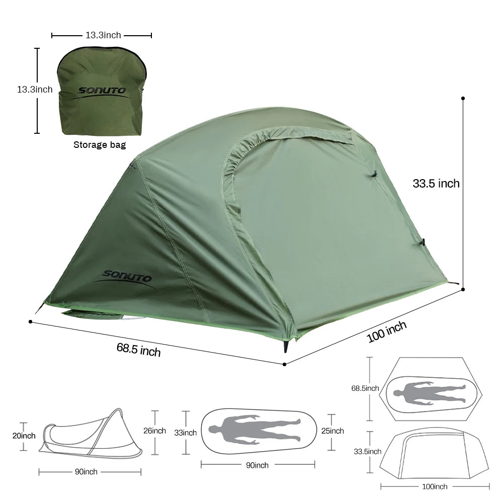 Lightweight Waterproof Camping Tent, Aluminum Alloy Poles, Mosquito Proof, Single Person Luxury Hiking Gear, Wholesale for Outdoor Adventures