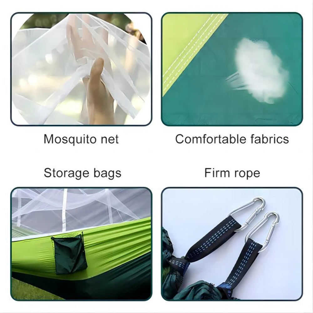 Portable Outdoor Double Mosquito Net Hammocks, Lightweight Hanging Swing, Ideal for Camping, Travel, Nature Hike, Wholesale, Luxury for Adventurers