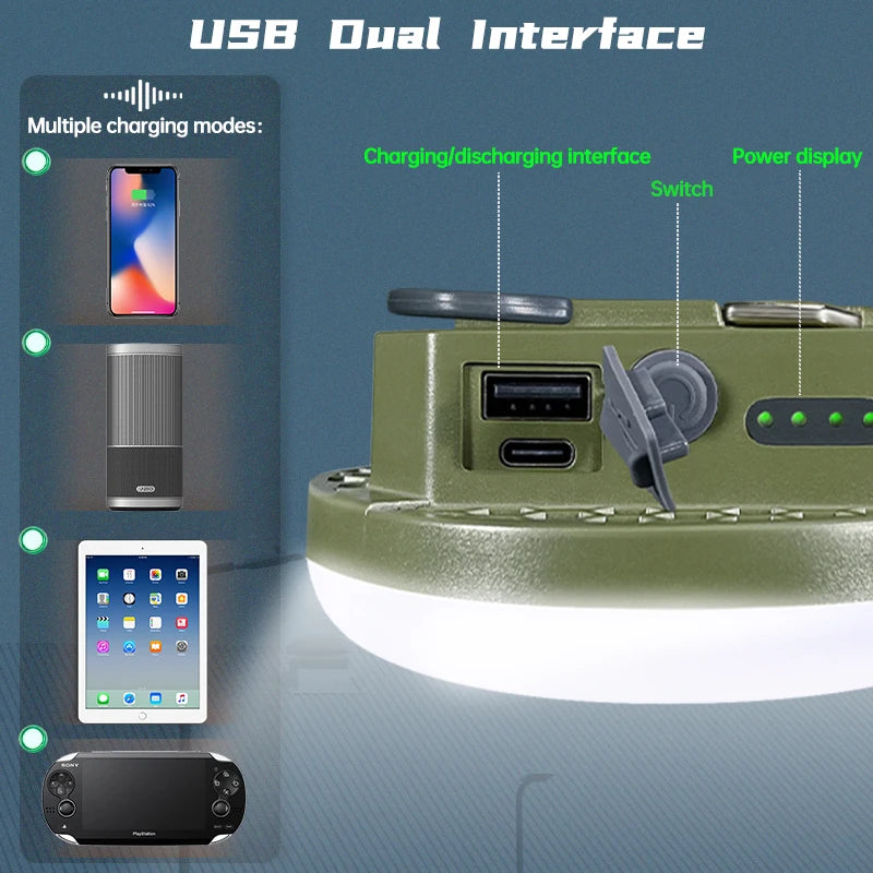 Outdoor Camping Light, Portable Rechargeable LED Tent Lamp, Magnetic Fishing Light, Emergency Household Lighting, Wholesale Luxury, Large Capacity