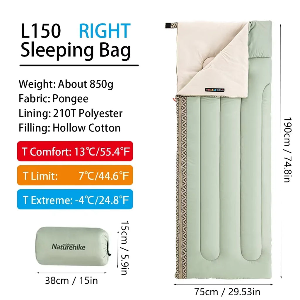Naturehike L150 Ultralight Sleeping Bag for Adults - All-Season, Splicing Design, Ideal for Camping, Travel, and Hotel Use - Machine Washable