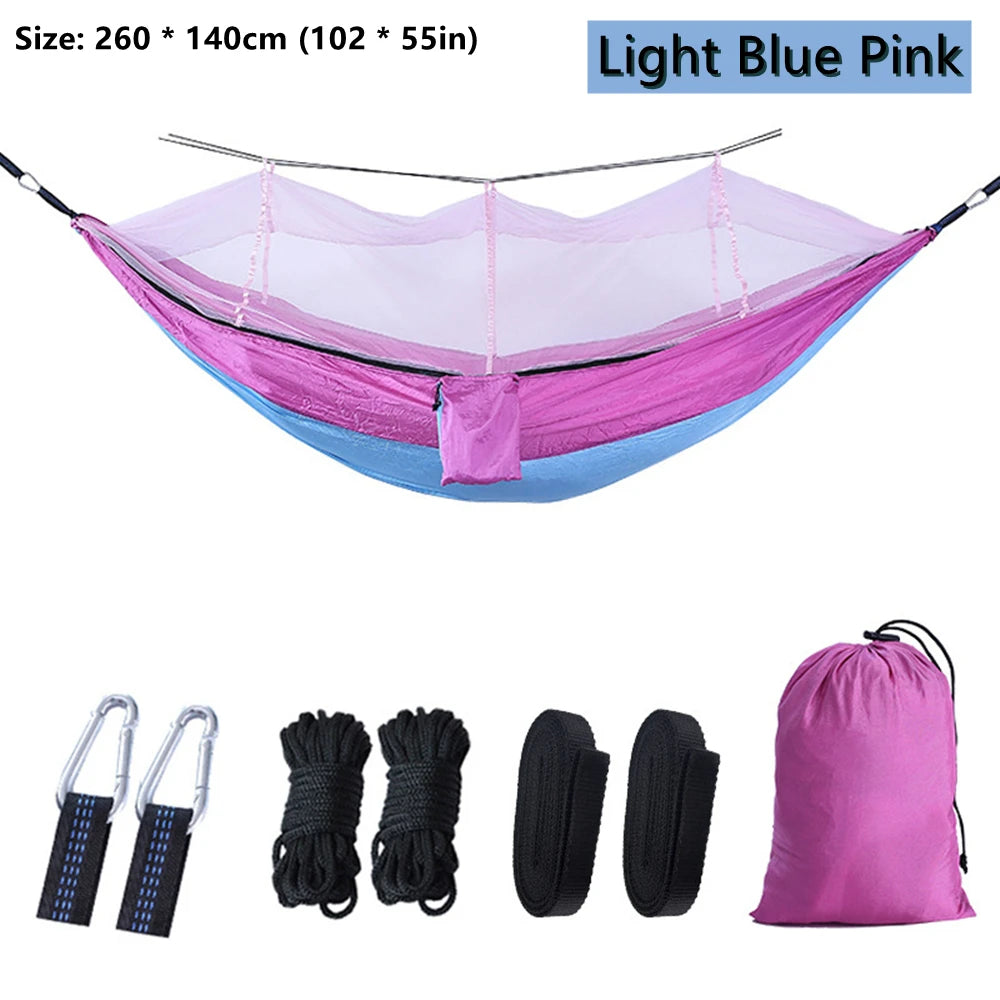 Portable Outdoor Double Mosquito Net Hammocks, Lightweight Hanging Swing, Ideal for Camping, Travel, Nature Hike, Wholesale, Luxury for Adventurers