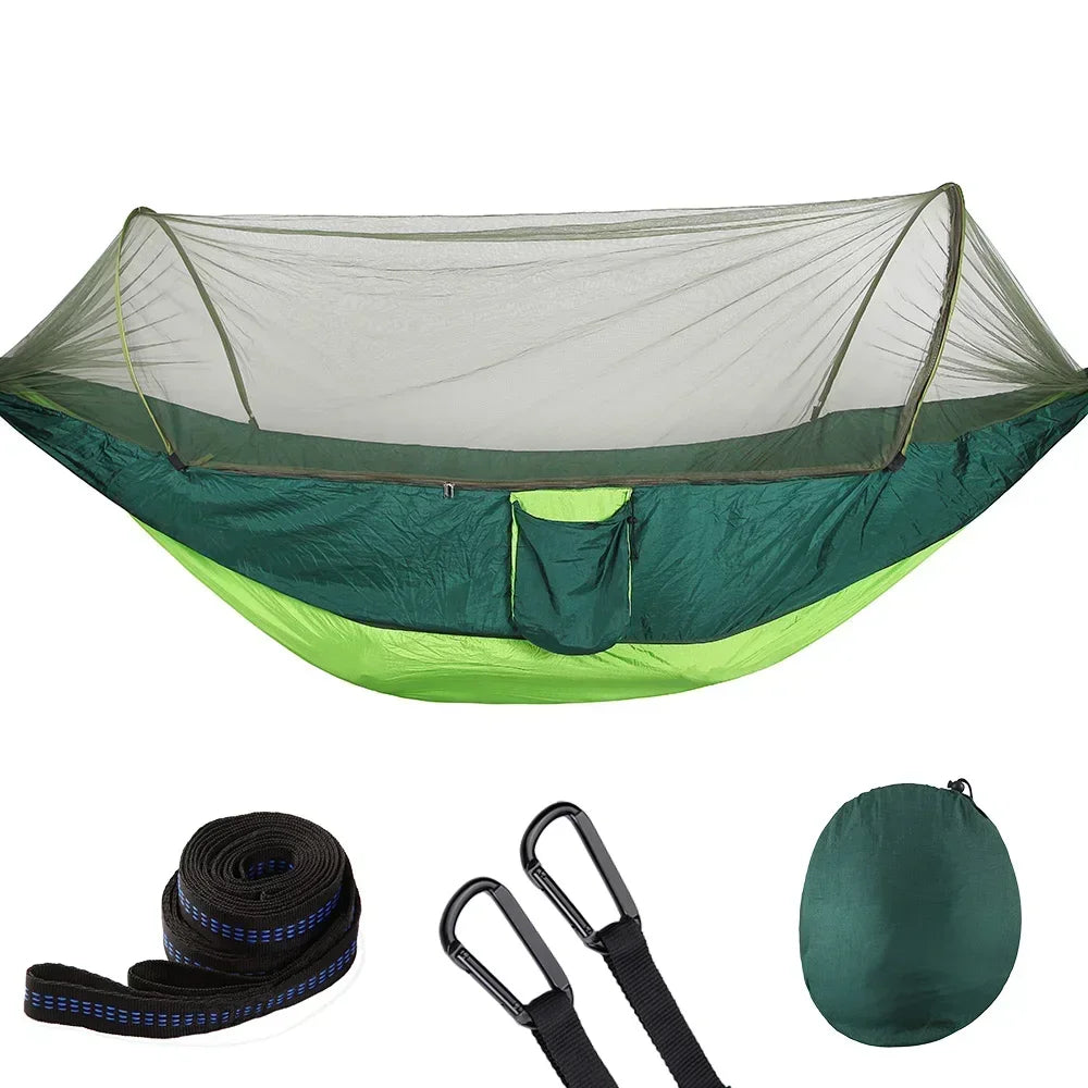 Camping Hammock with Mosquito Net, Portable Parachute Material, Lightweight Swing Bed for Outdoor Adventures, Wholesale Luxury Travel Gear