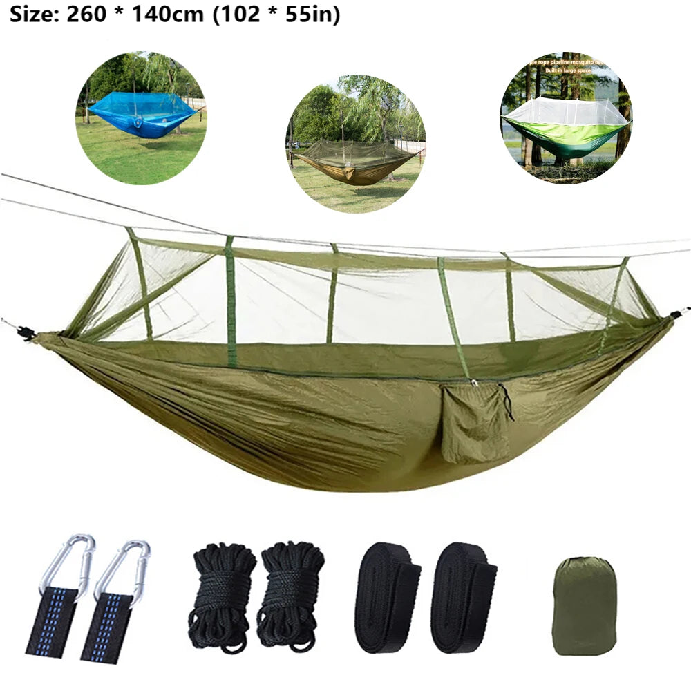 Portable Outdoor Double Mosquito Net Hammocks, Lightweight Hanging Swing, Ideal for Camping, Travel, Nature Hike, Wholesale, Luxury for Adventurers
