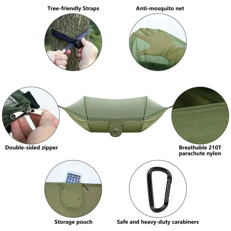 Camping Hammock with Mosquito Net, Portable Parachute Material, Lightweight Swing Bed for Outdoor Adventures, Wholesale Luxury Travel Gear