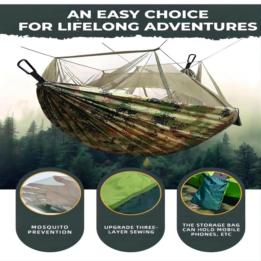 Portable Outdoor Double Mosquito Net Hammocks, Lightweight Hanging Swing, Ideal for Camping, Travel, Nature Hike, Wholesale, Luxury for Adventurers