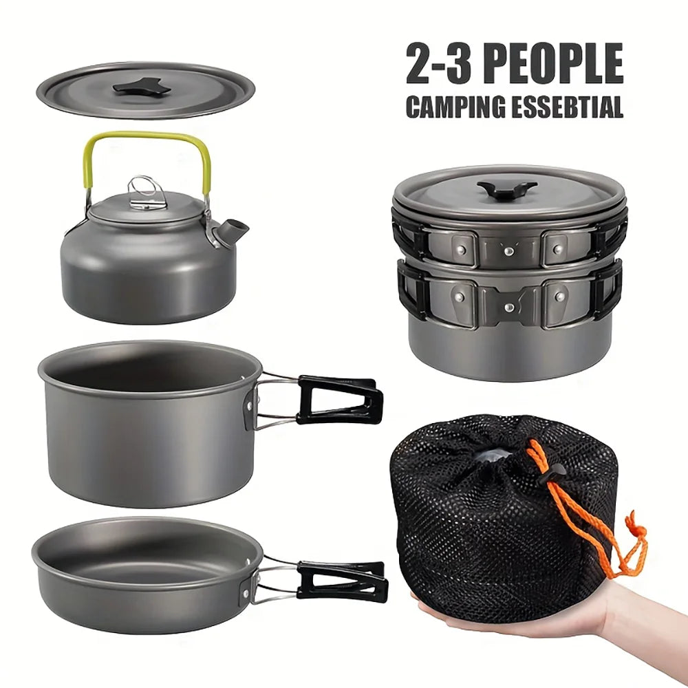 Camping Cookware Set, Aluminum Non-Stick Pots and Bowls, Portable Tableware for Hiking, BBQ, Picnic, Wholesale Luxury Outdoor Gear