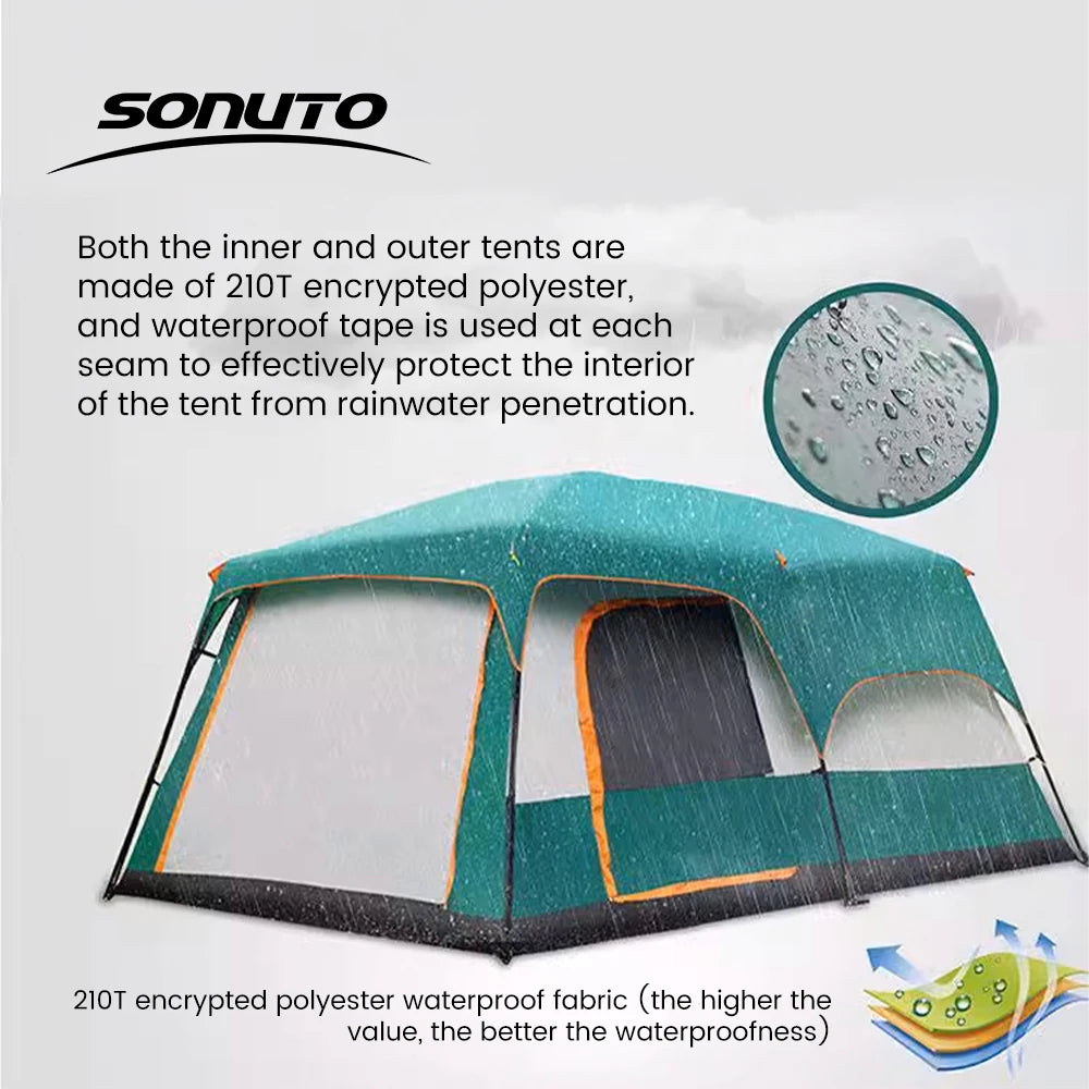 Camping Tent, Waterproof 4-Season Shelter for 3-12 People, Double Layer, Family Outdoor Backpacking Equipment, Luxury Design, Wholesale Availability