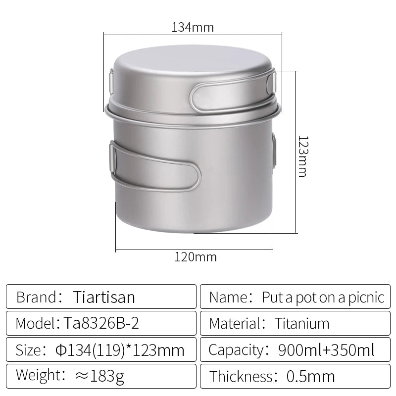 Camping Pot Frying Pan Set, Titanium Lightweight Cookware, Portable for Outdoor Hiking, Picnic, Wholesale Luxury Gear for Adventurers
