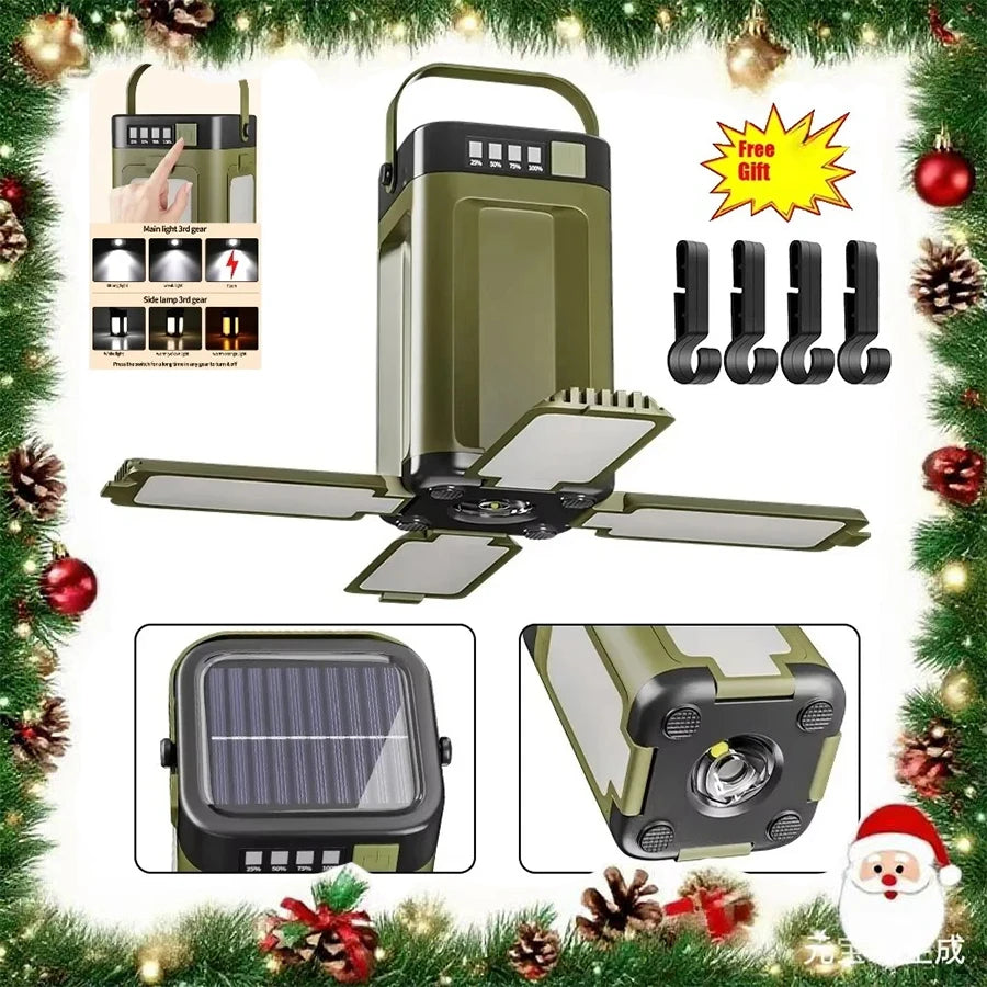 Portable Solar LED Flashlight and Power Bank, Rechargeable Luxury Lamp for Camping, Hiking, Fishing, Waterproof, Multi-Function, Wholesale