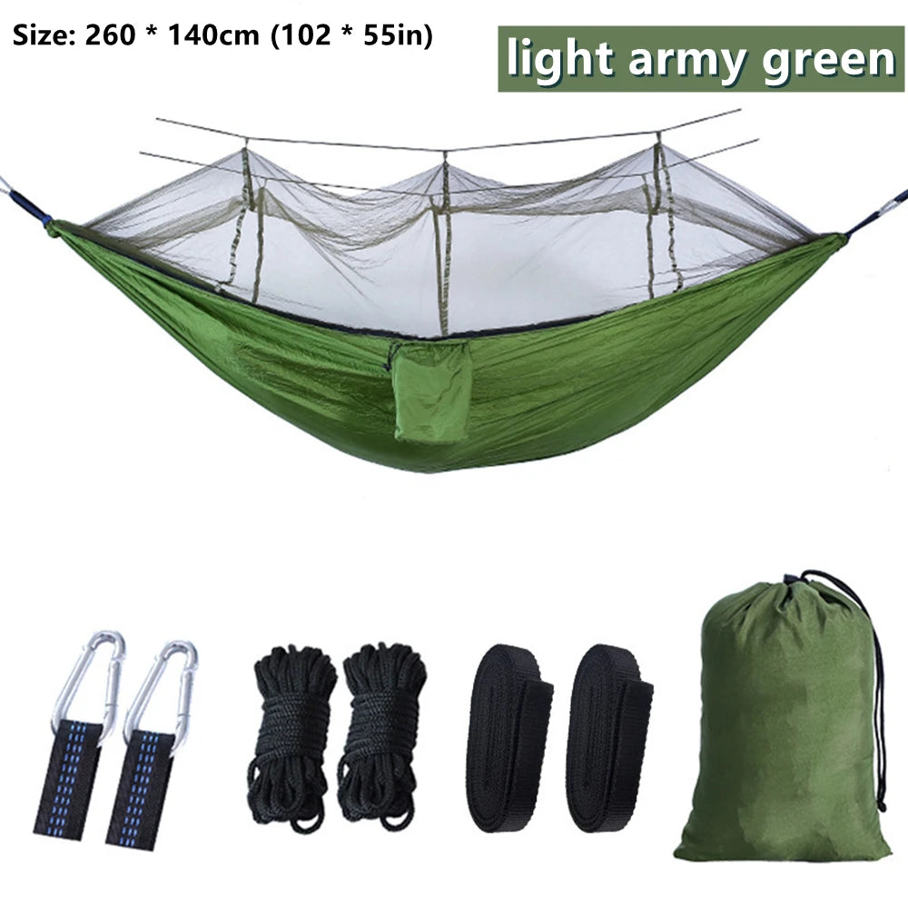 Portable Outdoor Double Mosquito Net Hammocks, Lightweight Hanging Swing, Ideal for Camping, Travel, Nature Hike, Wholesale, Luxury for Adventurers