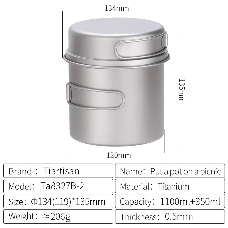 Camping Pot Frying Pan Set, Titanium Lightweight Cookware, Portable for Outdoor Hiking, Picnic, Wholesale Luxury Gear for Adventurers