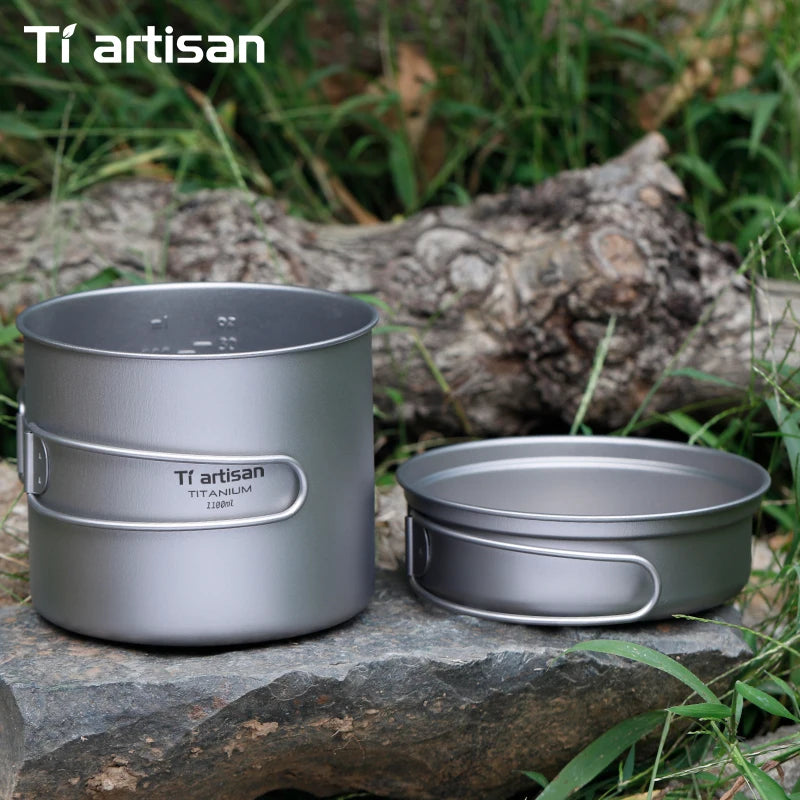 Camping Pot Frying Pan Set, Titanium Lightweight Cookware, Portable for Outdoor Hiking, Picnic, Wholesale Luxury Gear for Adventurers