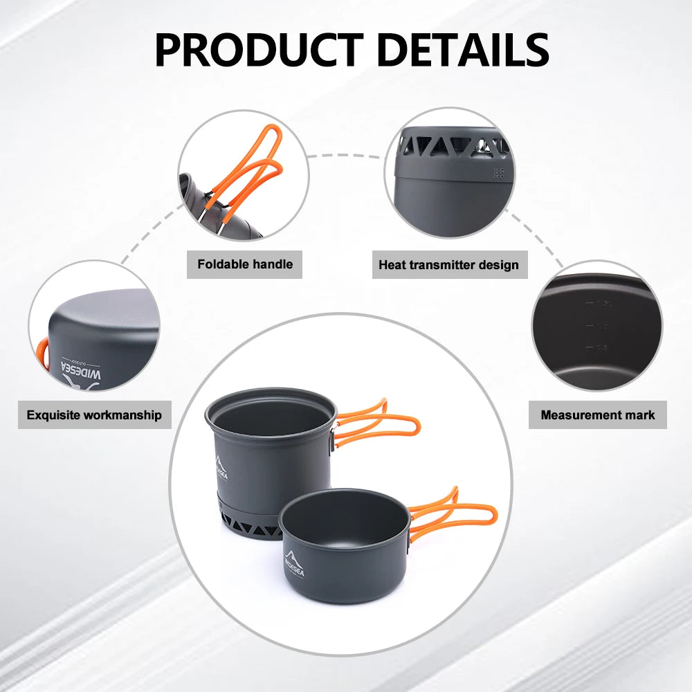 Outdoor Camping Pot Set, 1.3L 2.3L Cooking Kettle, Heat Cooker for Travel, Luxury Cooking Utensil Equipment, Wholesale Kitchen Gear