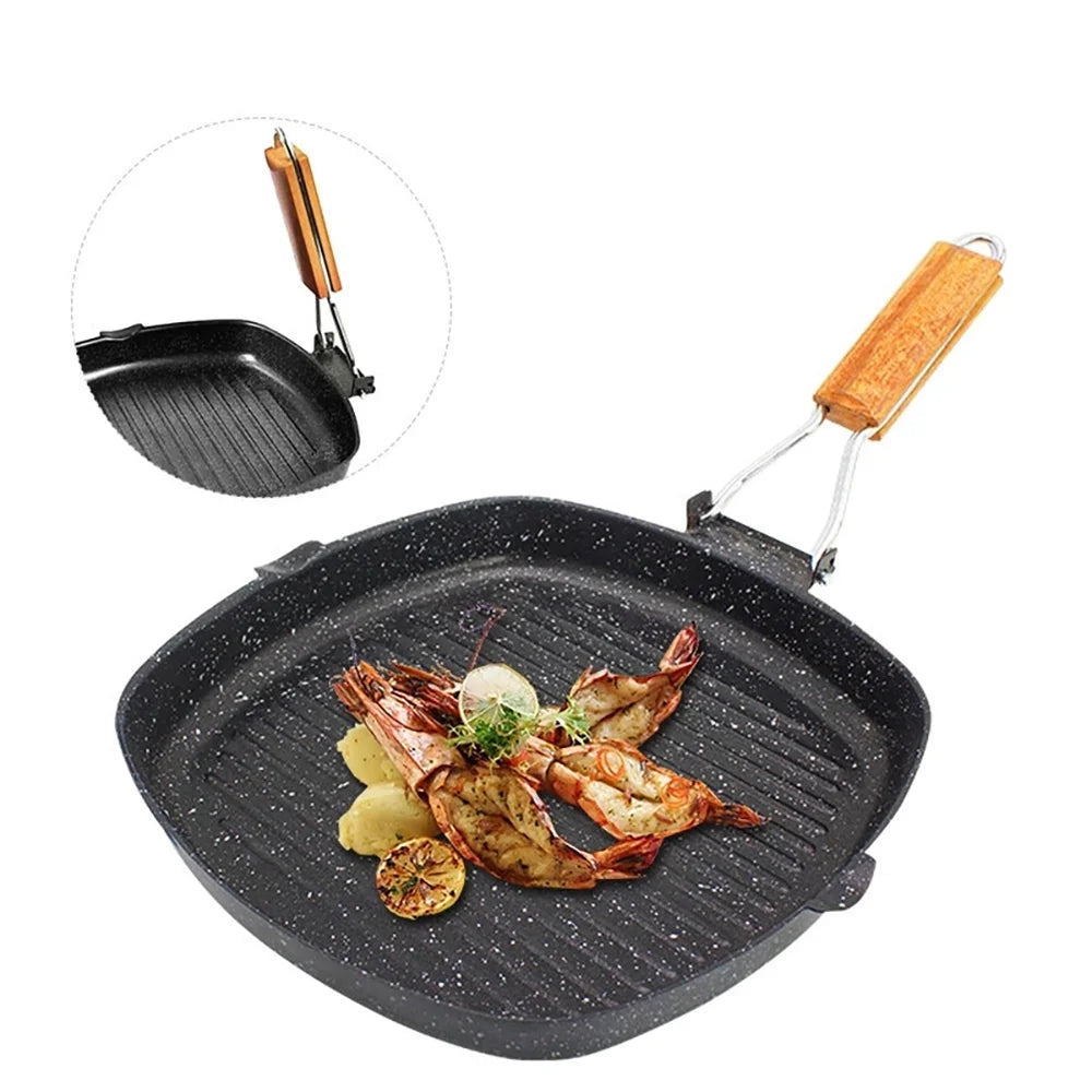 Camping Cookware Frying Pan Non-Stick, Durable Folding Handle, Portable for Outdoor Hiking, Picnic Cooking Equipment, Luxury Wholesale