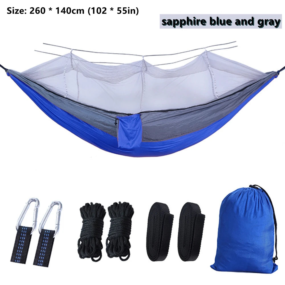Portable Outdoor Double Mosquito Net Hammocks, Lightweight Hanging Swing, Ideal for Camping, Travel, Nature Hike, Wholesale, Luxury for Adventurers