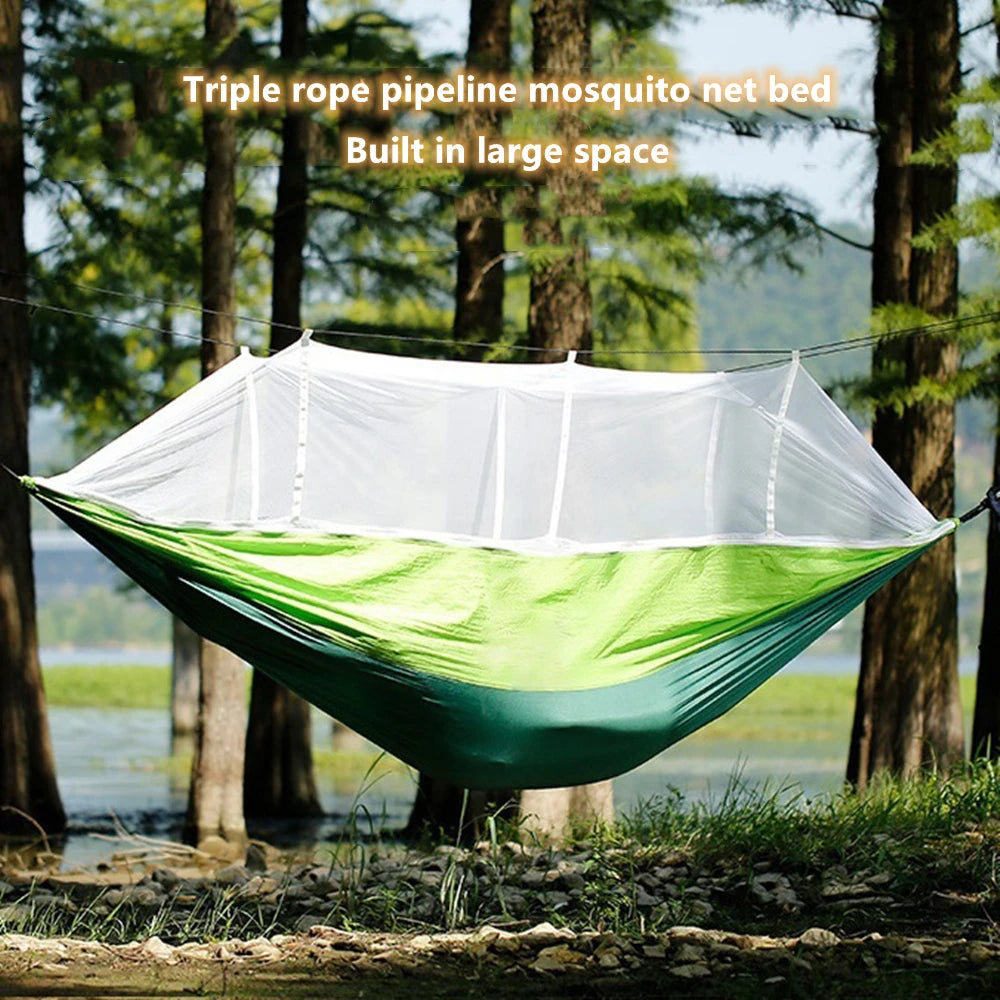 Portable Outdoor Double Mosquito Net Hammocks, Lightweight Hanging Swing, Ideal for Camping, Travel, Nature Hike, Wholesale, Luxury for Adventurers