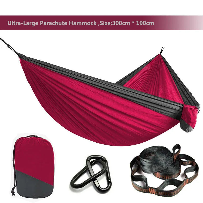 Double Person Parachute Hammock, Solid Color, Heavy Duty With Straps, Black Carabiner, Camping Outdoor Furniture, Luxury Experience, Wholesale Offer