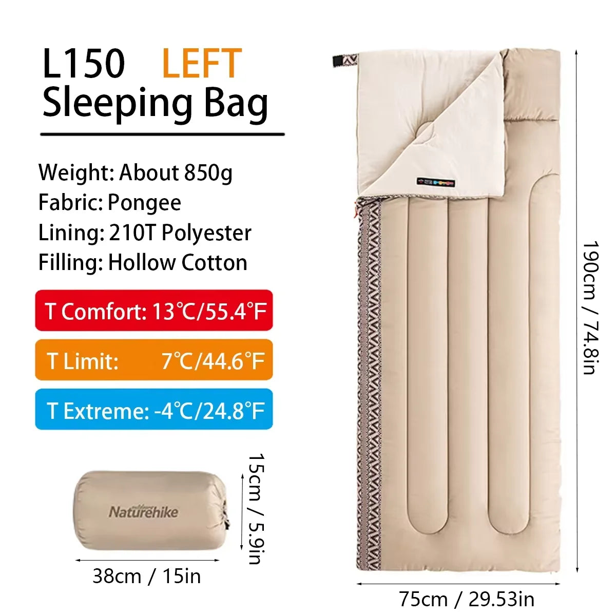 Naturehike L150 Ultralight Sleeping Bag for Adults - All-Season, Splicing Design, Ideal for Camping, Travel, and Hotel Use - Machine Washable