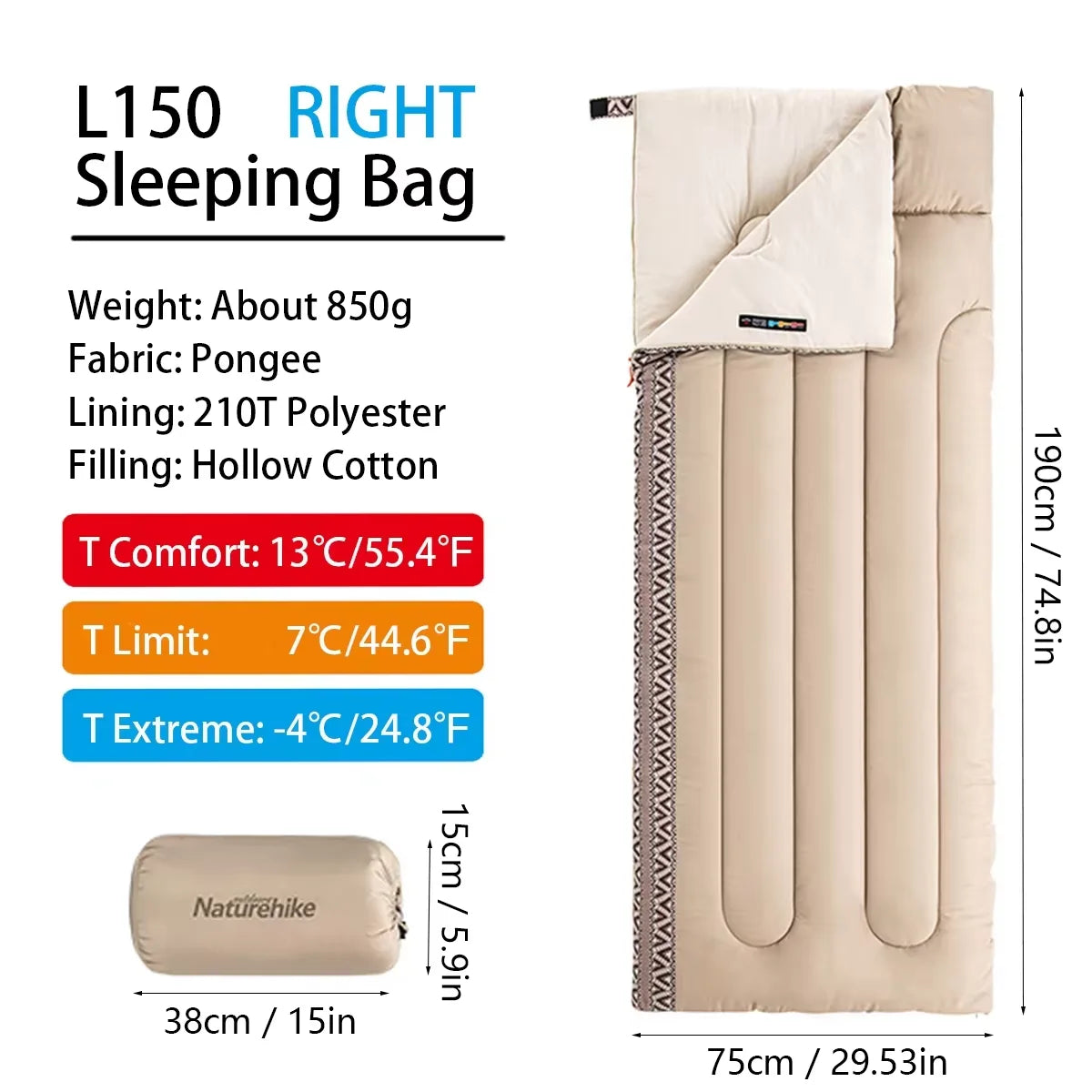 Naturehike L150 Ultralight Sleeping Bag for Adults - All-Season, Splicing Design, Ideal for Camping, Travel, and Hotel Use - Machine Washable