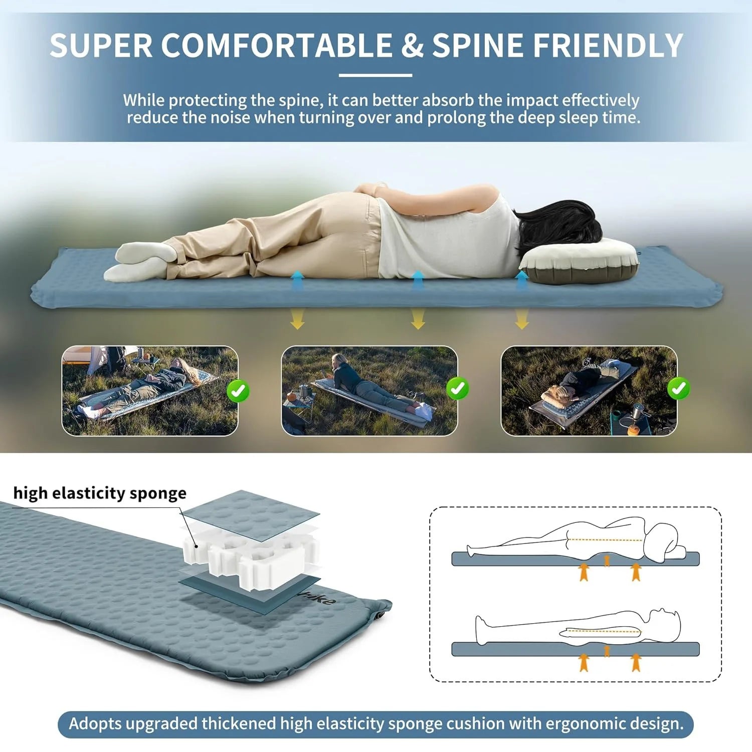 Inflatable Air Mattress Sleeping Pad, Ultralight Foam Camping Gear, Waterproof and Portable for Backpacking and Hiking, Travel Essentials
