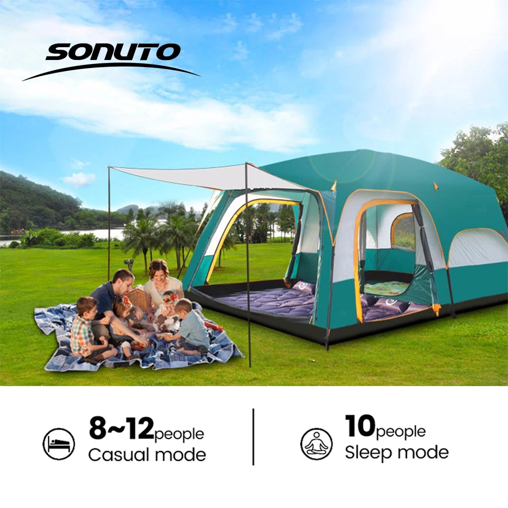 Camping Tent, Waterproof 4-Season Shelter for 3-12 People, Double Layer, Family Outdoor Backpacking Equipment, Luxury Design, Wholesale Availability