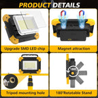 LED Work Spotlight, Portable Rechargeable Flood Light, 5 Mode Heavy Duty Design, Waterproof Camping Lamp for Garage, Fishing, Workshop