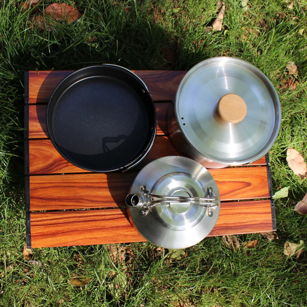 Stainless Steel Camping Cookware Set, Kettle, Pot, Pan - Outdoor Cooking Essentials for 2-3 Persons, Luxury Camping Gear, Wholesale Quality