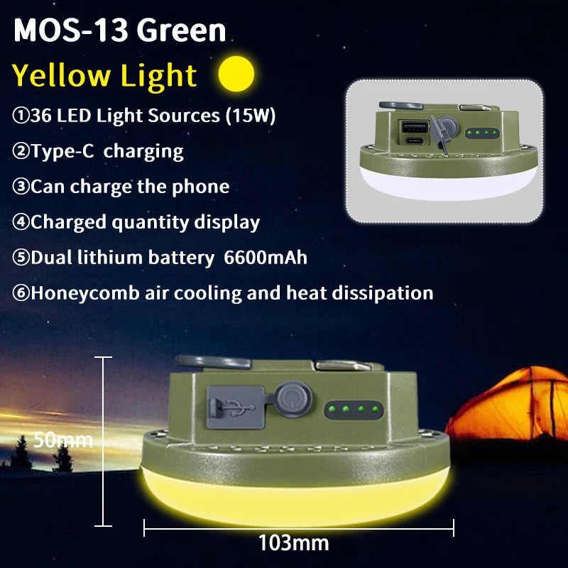 Outdoor Camping Light, Portable Rechargeable LED Tent Lamp, Magnetic Fishing Light, Emergency Household Lighting, Wholesale Luxury, Large Capacity