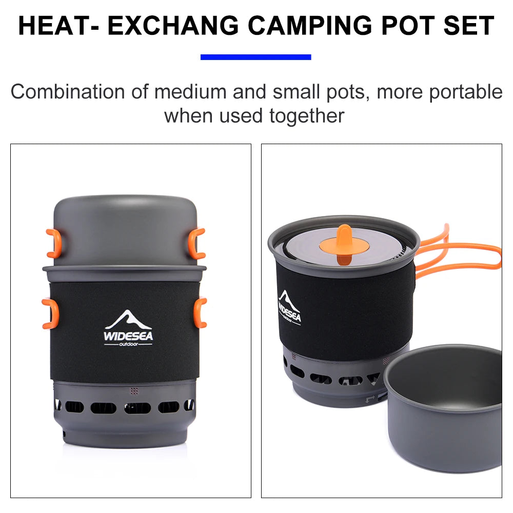 Camping Cooking System, Outdoor Gas Burner Stove, Portable Pot Set, Heat Exchanger Tableware, Luxury Wholesale Cookware for Hiking and Tourism